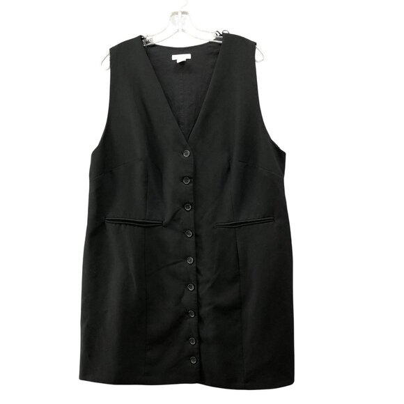 H&M Button Front Mini Dress XL Black V-Neck Jacket Dress Suit Dress Formal - Picture 1 of 8